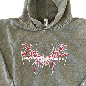 Premium Heavyweight Metal Graphic Hoodie Sage Green Size Medium